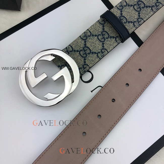 Gucci Leather Belt Classic PVC Monogram Steel GG Buckle
